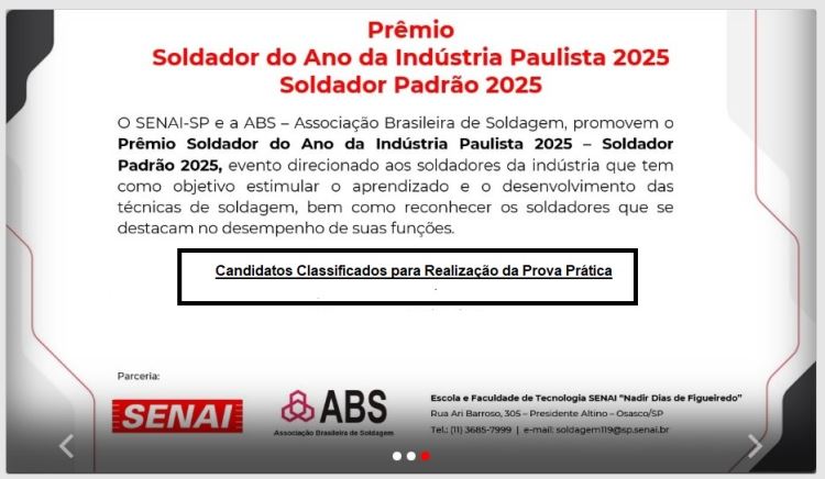 Soldador Padrão 2025 - Classificados para a Prova Prática