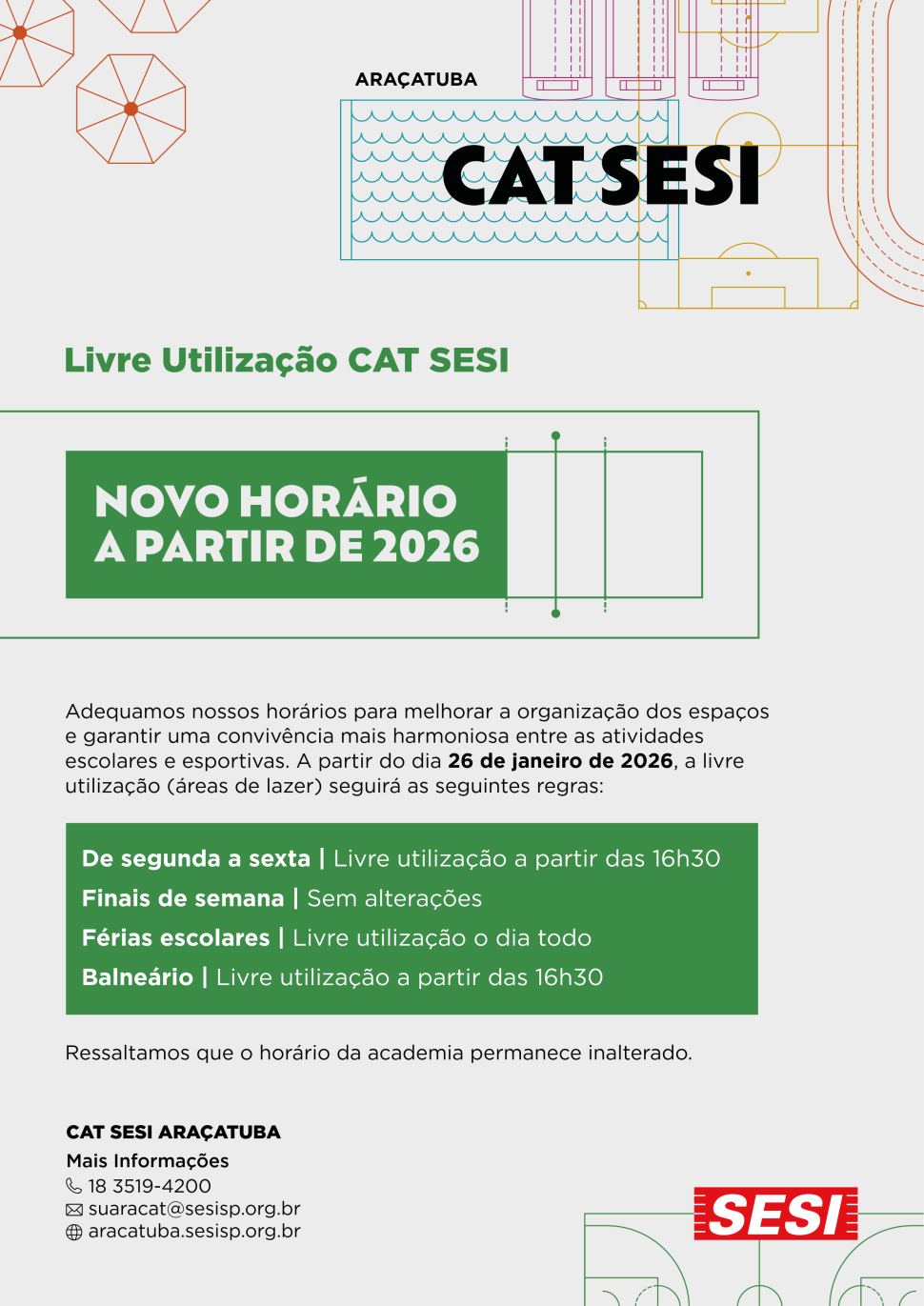 Novos Horários Livre Utilização 2026