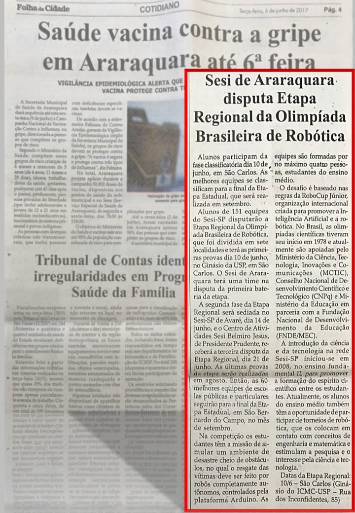 notícia sesi robótica na folha da cidade