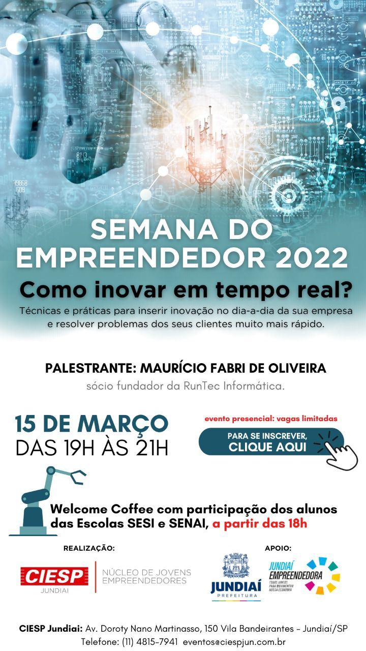 NJE Jundiaí vai participar da Semana do Empreendedor com duas palestras. Confira os temas e inscreva-se: