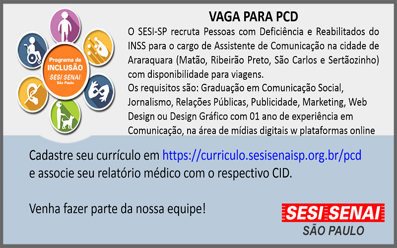 SESI-SP abre vaga de assistente de comunicação para PCD