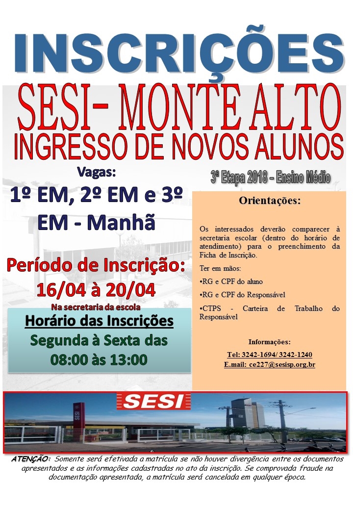 Processo Seletivo de novos alunos para o ensino médio