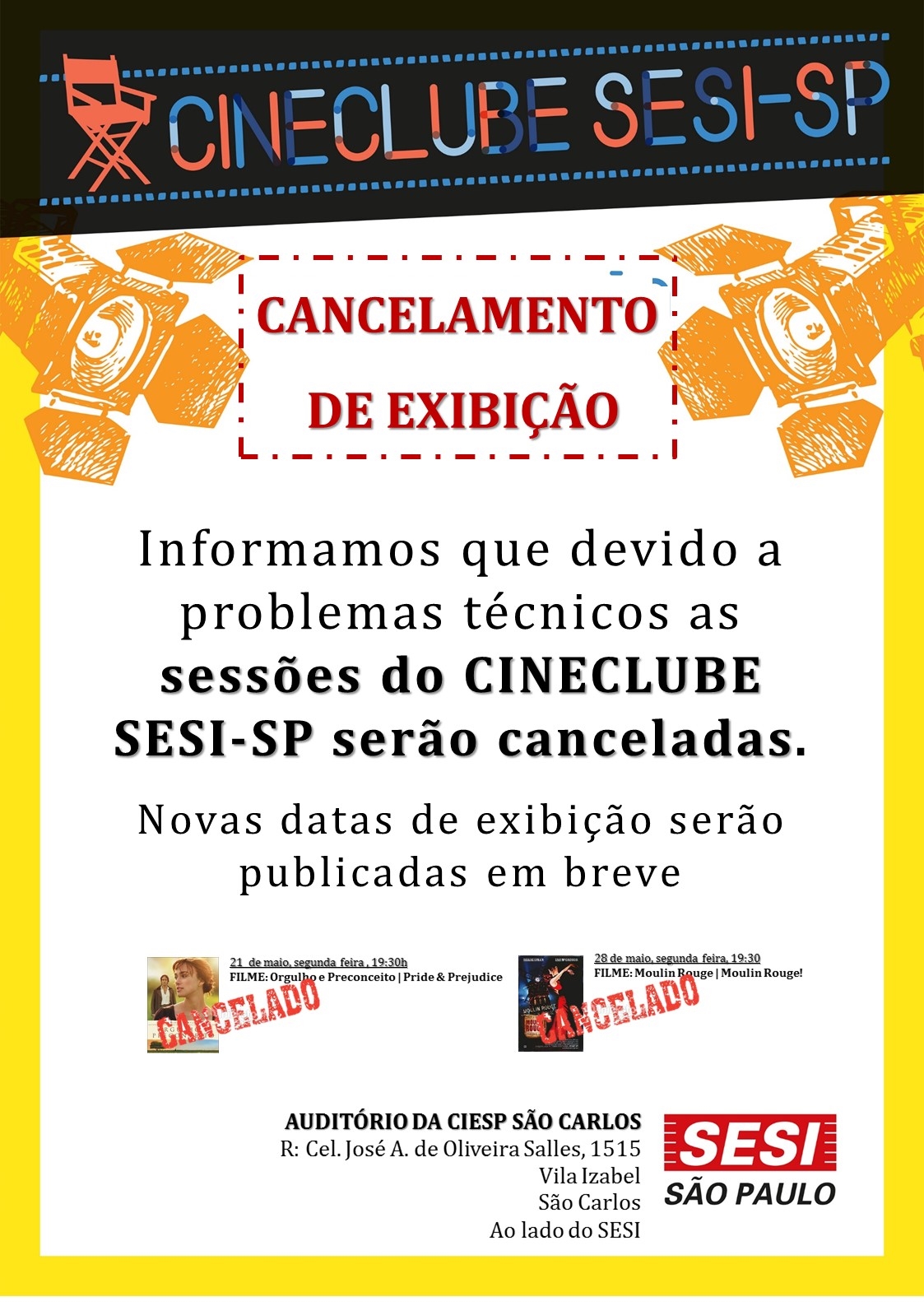 Cancelamento Cineclube SESI-SP