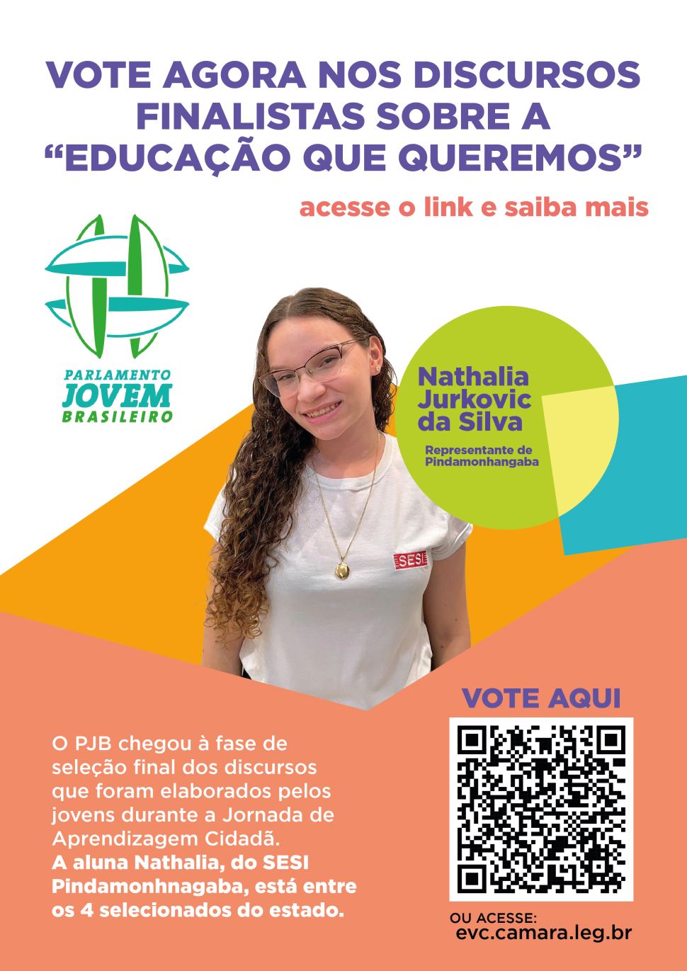 Aluna do SESI Pindamonhangaba chega à final do Programa Parlamento Jovem Brasileiro