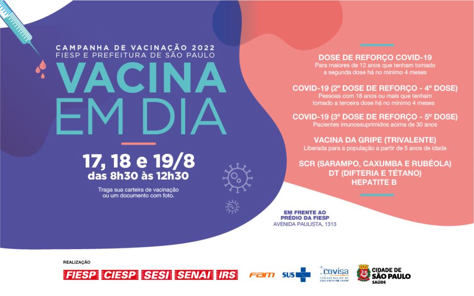 Fiesp e Prefeitura de São Paulo realizam vacinação para a Covid-19 e a Influenza Trivalente
