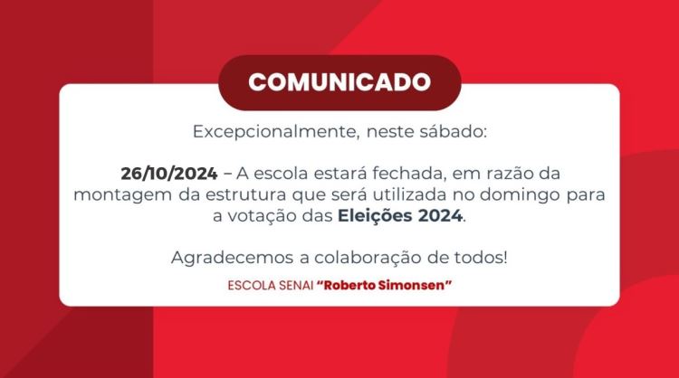 Comunicado - Escola fechada devido as eleições 2024 e Reunião Pedagógica