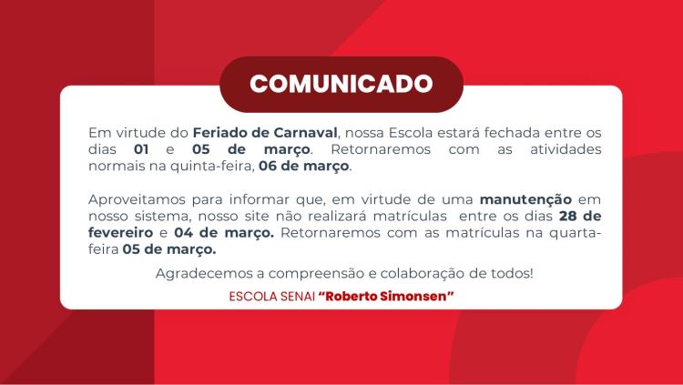 Comunicado de funcionamento no Carnaval 2025