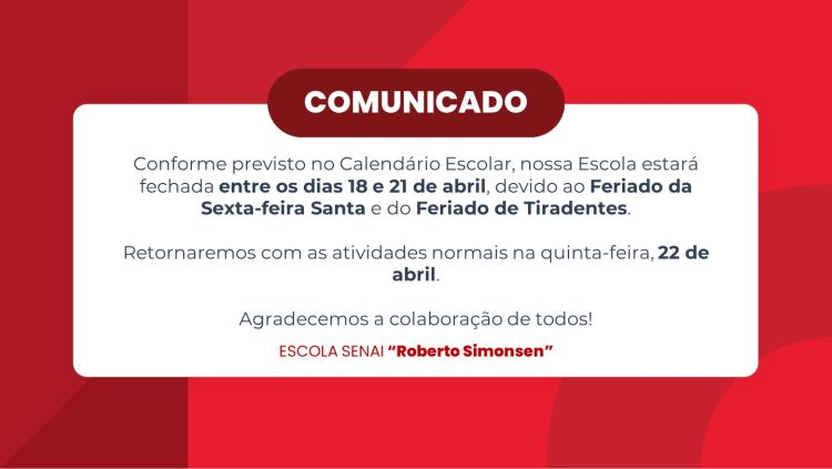 Comunicado - Feriado prolongado