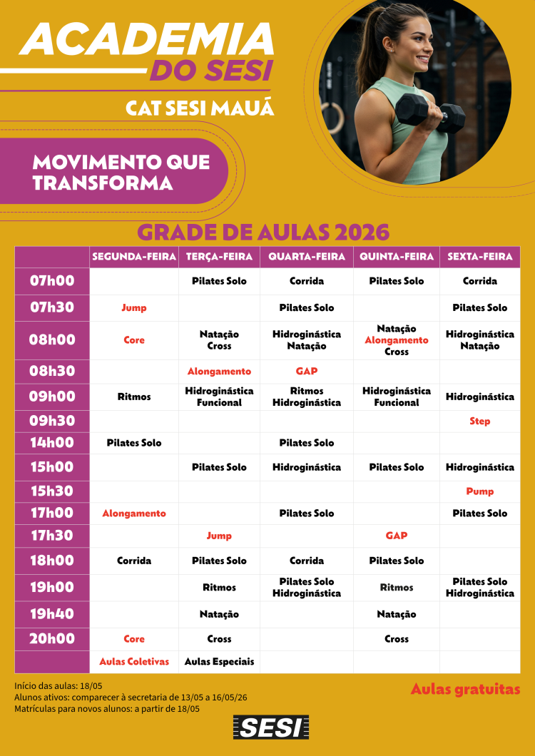 grade de aulas academia sesi maua